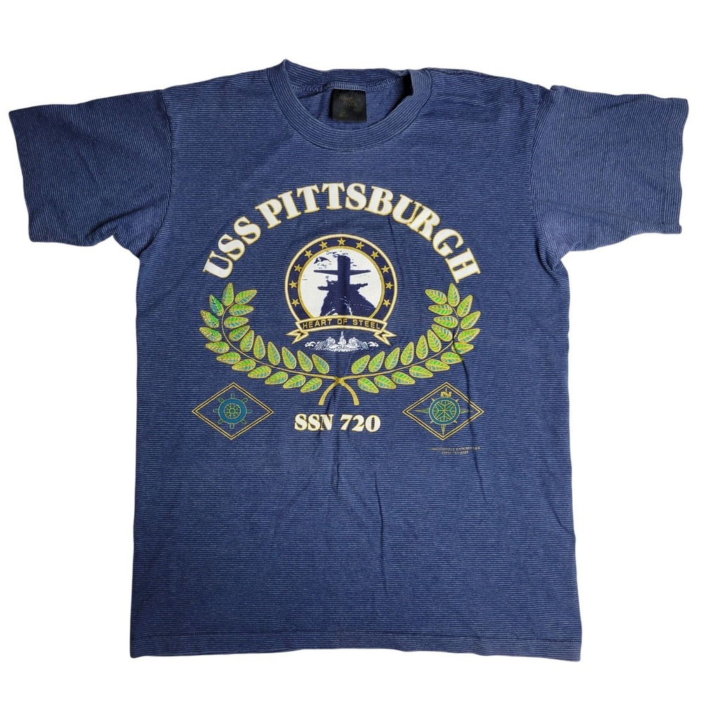 Vintage Tennessee River Gold USS Pittsburgh SSN‎ 720 Navy T-Shirt Size Medium